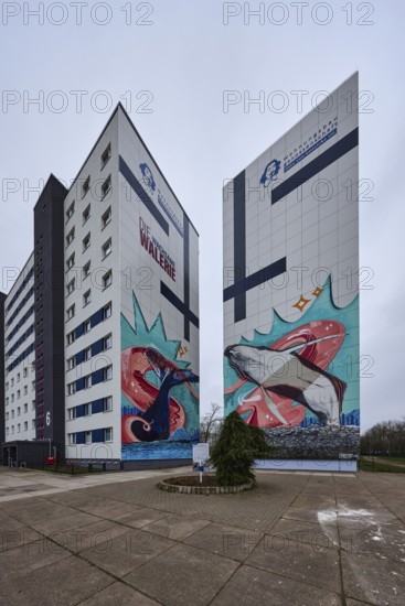 Wohnungsbaugenossenschaft Otto von Guericke eG, high-rise building, residential building, diffuse light, cloudy, Salvador-Allende-Straße, Barleber Straße, Magdeburg, state capital, independent city, Saxony-Anhalt, Germany