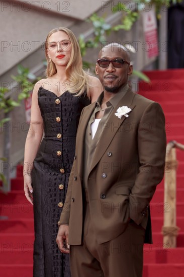 Scarlett Johansson and Mahershala Ali at the German premiere of the adventure film Jurassic World: Rebirth at Berlin's Zoo Palast on 18 June 2025