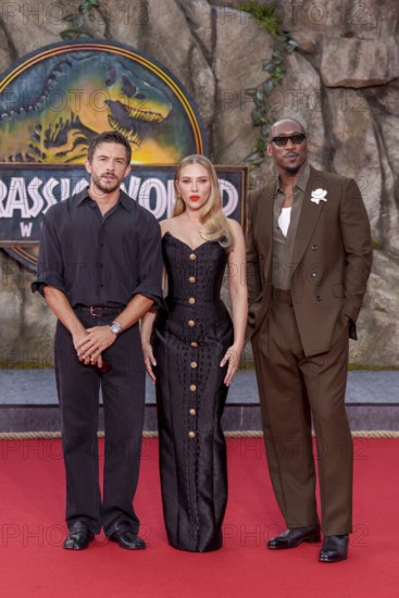 Jonathan Bailey, Scarlett Johansson and Mahershala Ali at the German premiere of the adventure film Jurassic World, the rebirth at Berlin's Zoo Palast on 18 June 2025