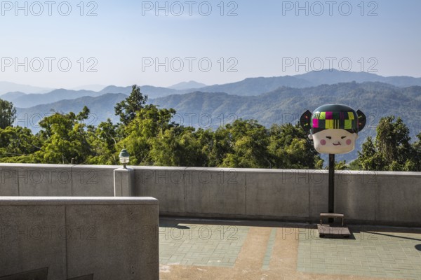 Scenic overlook at the Hall of Inspiration within the Doi Tung tourist attraction in Chiang Rai, Thailand