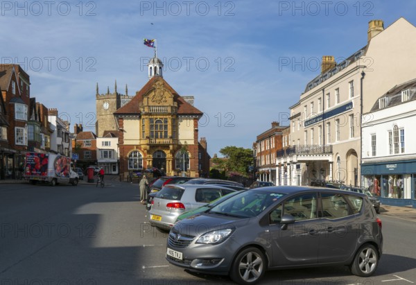 Historic town hall building in town centre of Marlborough, Wiltshire, England, UK