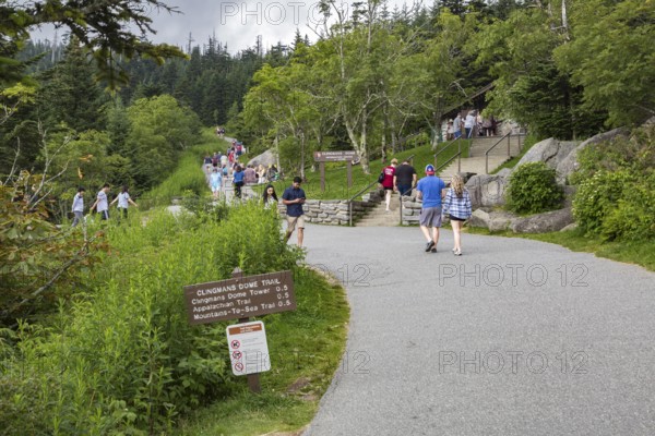 Park guests walking to Clingman's Dome tower and park store in the Smoky Mountains National Park