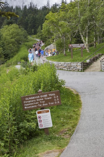 Park guests walking to Clingman's Dome tower and park store in the Smoky Mountains National Park