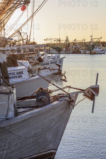 Commercial shrimp boats in the harbor at Pass Christian, Mississippi at dusk