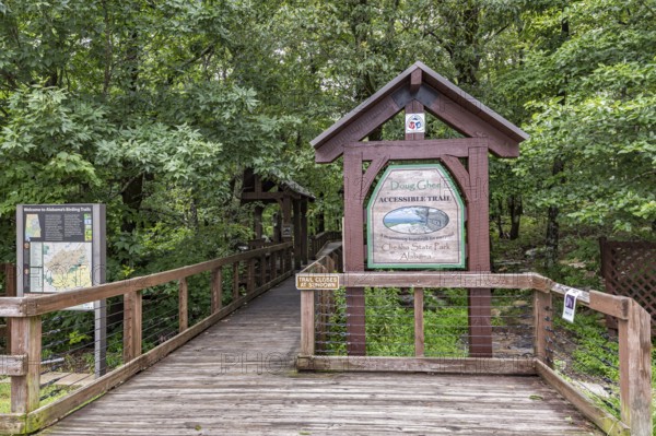 Doug Ghee Accessible Trail boardwalk at trailhead of the Bald Rock Trail in Cheaha State Park, Alabama, USA