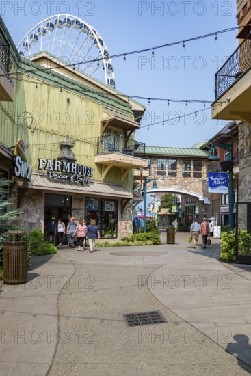 The Wheel ferris wheel behind the Farmhouse Decor and Gifts store at The Island recreation center in Pigeon Forge, Tennessee