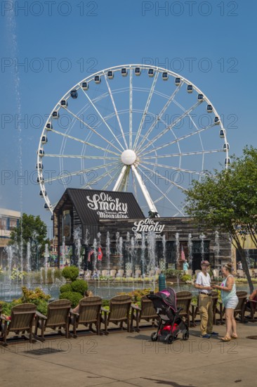 The Wheel ferris wheel behind the Ole Smoky Moonshine store at The Island recreation center in Pigeon Forge, Tennessee