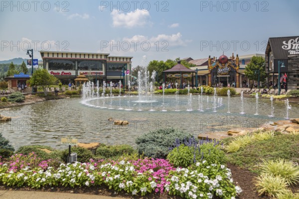 Water fountain in front of Paula Deen's Family Kitchen restaurant at The Island recreation area in Pigeon Forge, Tennessee