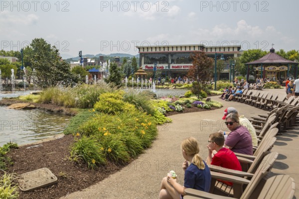 Tourists wait outside for a table in Paula Deen's Family Kitchen restaurant at The Island recreation area in Pigeon Forge, Tennessee