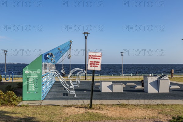 Outdoor fitness court and equipment at Vince Whibbs Sr. Community Maritime Park (CMP) in downtown Pensacola, Florida