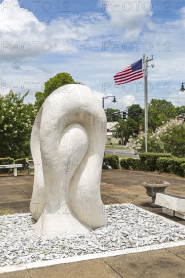 Marble sculpture outside of the front of Isabel Anderson Comer Museum and Arts Center in Sylacauga, Alabama