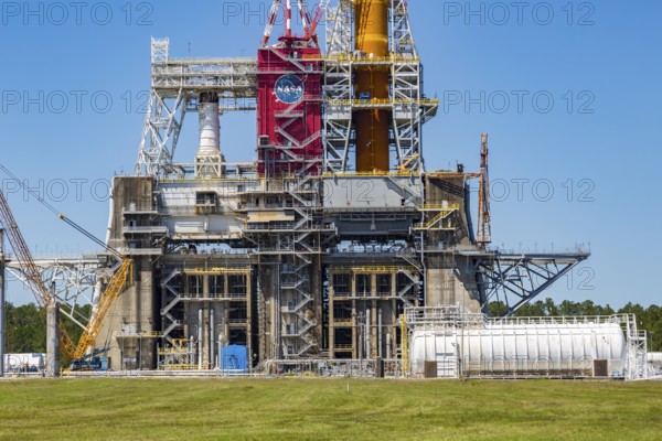 Rocket engine test stand at Stennis Space Center designed for Saturn V rocket testing and modified to test SLS Artemis rocket engines