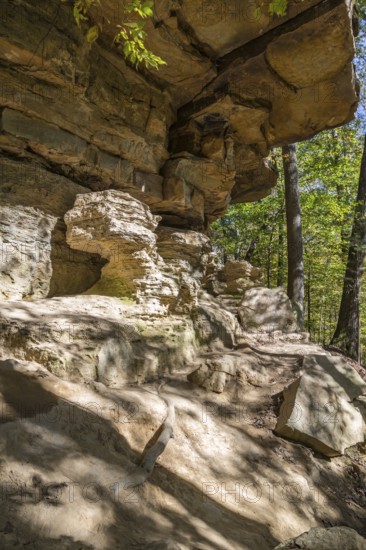Rock outcropping along hiking trail in Tishomingo State Park in northeast Mississippi