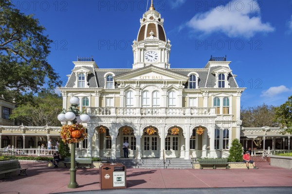 City Hall building in the Town Square on Main Street in Magic Kingdom at Walt Disney World, Orlando, Florida