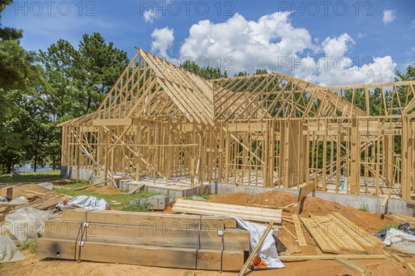 New home construction with wood framing near Hattiesburg, Mississippi
