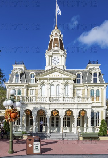 City Hall building in the Town Square on Main Street in Magic Kingdom at Walt Disney World, Orlando, Florida