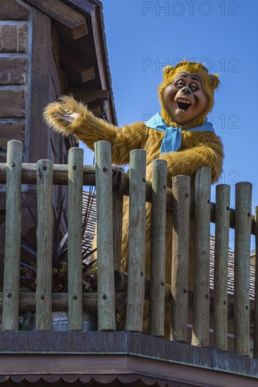 Character from the Country Bear Jamboree attraction welcome guests in the Frontierland area of Magic Kingdom at Walt Disney World, Orlando, Florida