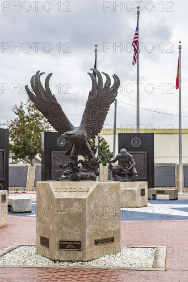 Freedom statue eagle centered in the Santa Rosa County Veterans Memorial Plaza in downtown Milton, Florida