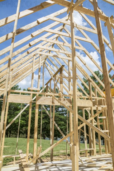 New home construction with wood framing near Hattiesburg, Mississippi