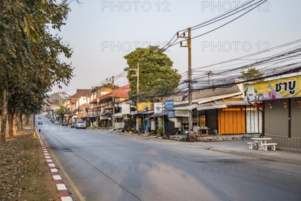 Retail businesses along Ban Du street in Chiang Rai, Thailand