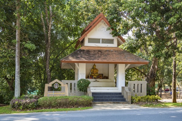 Buddah shrine at the Hall of Buddah Image on the campus of CRRU Shiangrai Rajabhat University in Chiang Rai, Thailand