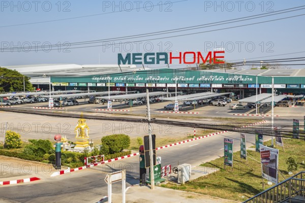 Covered parking outside the Mega Home Center building materials store in Chiang Rai, Thailand