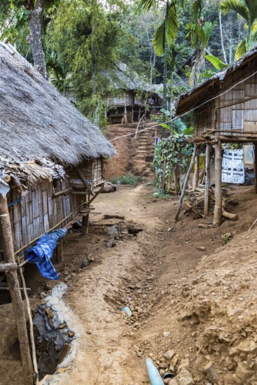 Residences of the Kayah Lahwi (long neck Karen) tribe area of the Union of Hill Tribe Villages outside of Chiang Rai in the Nanglae District of Thailand