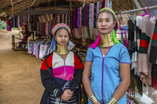 Tribal women in the Long Neck Karen tribe (more properly called the Kayah Lahwi tribe) area of the Union of Hill Tribe Villages outside of Chiang Rai in the Nanglae District of Thailand