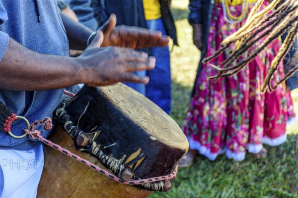 Atabaque of African origin played in a presentation of Brazilian popular culture, Minas Gerais, Brazil