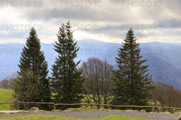 View from the Schauinsland tower to the Feldberg, which is still partly shrouded in fog, Schauinsland, Oberried, Black Forest, Baden-Württemberg, Germany