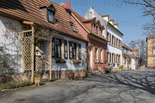 Row of houses in the old town centre, church square, Germersheim, Palatinate, Rhineland-Palatinate, Germany