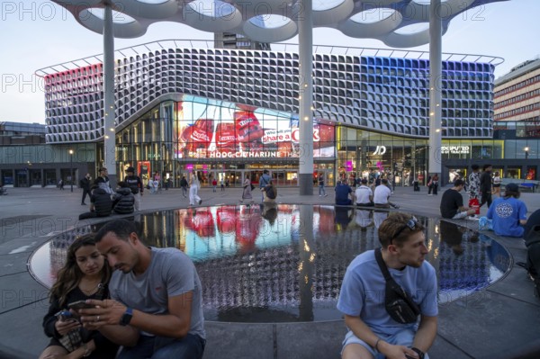 The station forecourt at Utrecht Centraal station, at the Hoog Catharijne shopping centre and station concourse, roof, in the city centre, Netherlands