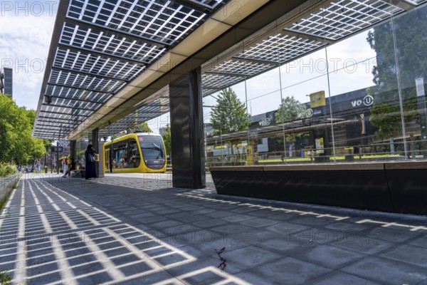 New bus and tram stops at Science Park Utrecht, Utrecht University, the stops have been redesigned, have LED lighting, video surveillance and a transparent solar roof, Netherlands