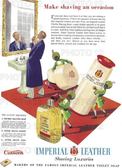 Cussons Imperial Leather shaving soap after shave lotion talcum powder advert advertising in Country Life magazine UK 1951
