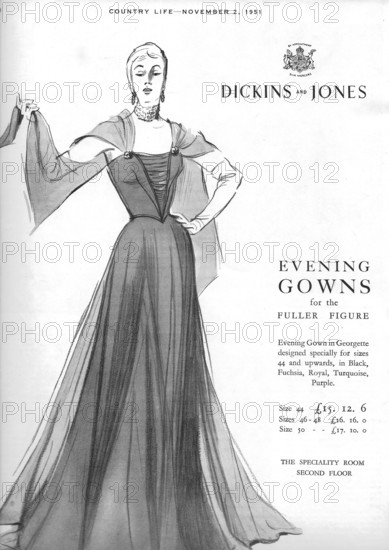 Dickins and Jones evening gowns advertising in Country Life magazine UK 1951