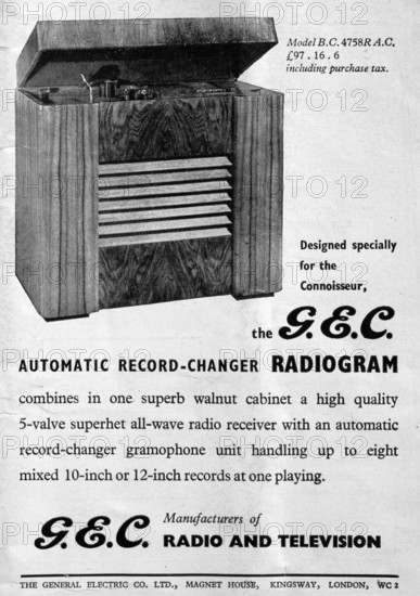 The General Electric Compnay GEC radio and television advert London Illustrated News, 1949