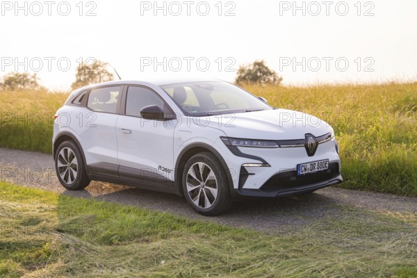 White car parked on a road near a field, Renault Megane, Deer E Carsharing, electric car, Calw, Black Forest, Germany