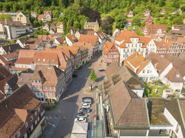 Historic town view with half-timbered houses and cobbled streets, Calw, Black Forest, Germany