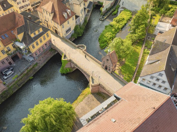 Historic town with river and bridge, surrounded by green landscapes, Calw, Black Forest, Germany