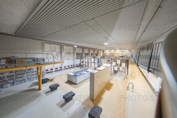 Exhibition space with works of art, bright light and modern architecture, historical art exhibition in the old swimming pool, show depot, Calw, Black Forest, Germany