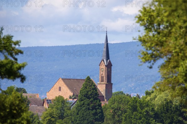 View of Dannstadt-Schauernheim with the Catholic church in the centre of the picture