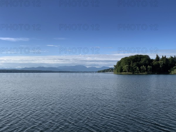 View over Lake Starnberg to the Alps, Bavaria, Germany