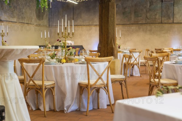 Inviting room for wedding events with elegant decoration and rustic charm, event and wedding location Kloster Lorch, Lorch, Germany