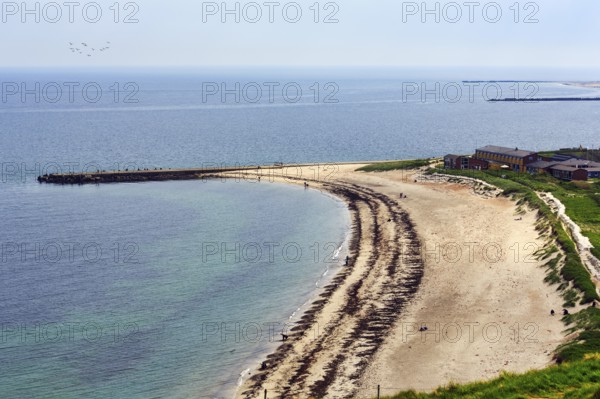 View from above, from Oberland to Weststrand with youth hostel, youth guest house, Heligoland Island, Schleswig-Holstein, Germany