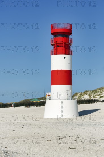 Red and white lighthouse Helgoland dune on the south beach, Helgoland dune, Helgoland island, North Sea, Schleswig-Holstein, Germany