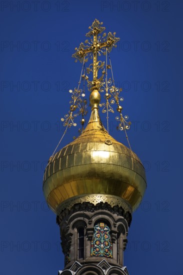 Gilded dome of the Russian Chapel, Mathildenhöhe, Darmstadt, Hesse, Germany