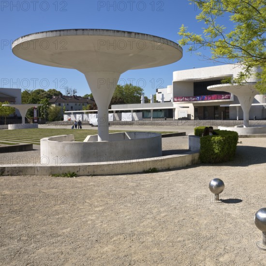 Georg-Büchner-Platz with white concrete mushrooms and the State Theatre, public square, Darmstadt, Hesse, Germany