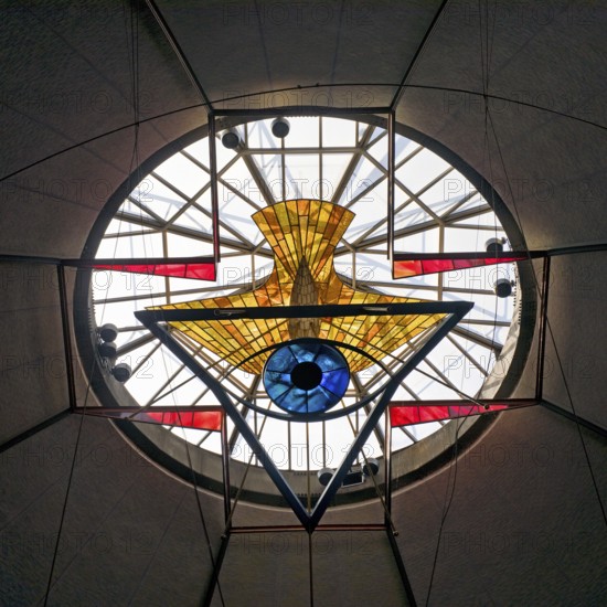 View of the dome apex with Trinity window by Rudolf Hoflehner, Ludwigskirche, St Ludwig, Darmstadt, Hesse, Germany