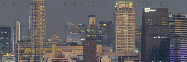 Panorama from Golden Mount, on the left the Centara Grand skyscraper, skyline of Bangkok, Thailand