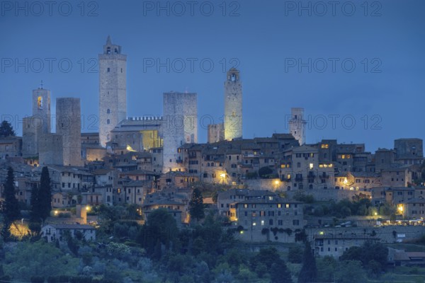 San Gimignano after sunset, Tuscany, Italy